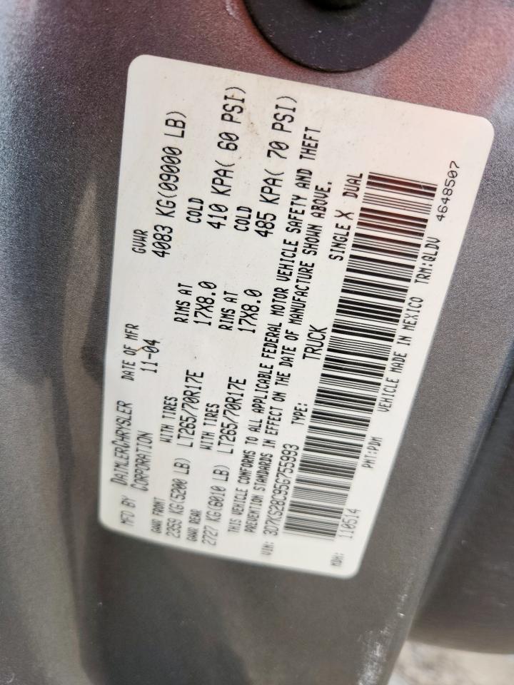 2005 Dodge Ram 2500 St VIN: 3D7KS28C95G755993 Lot: 93353525