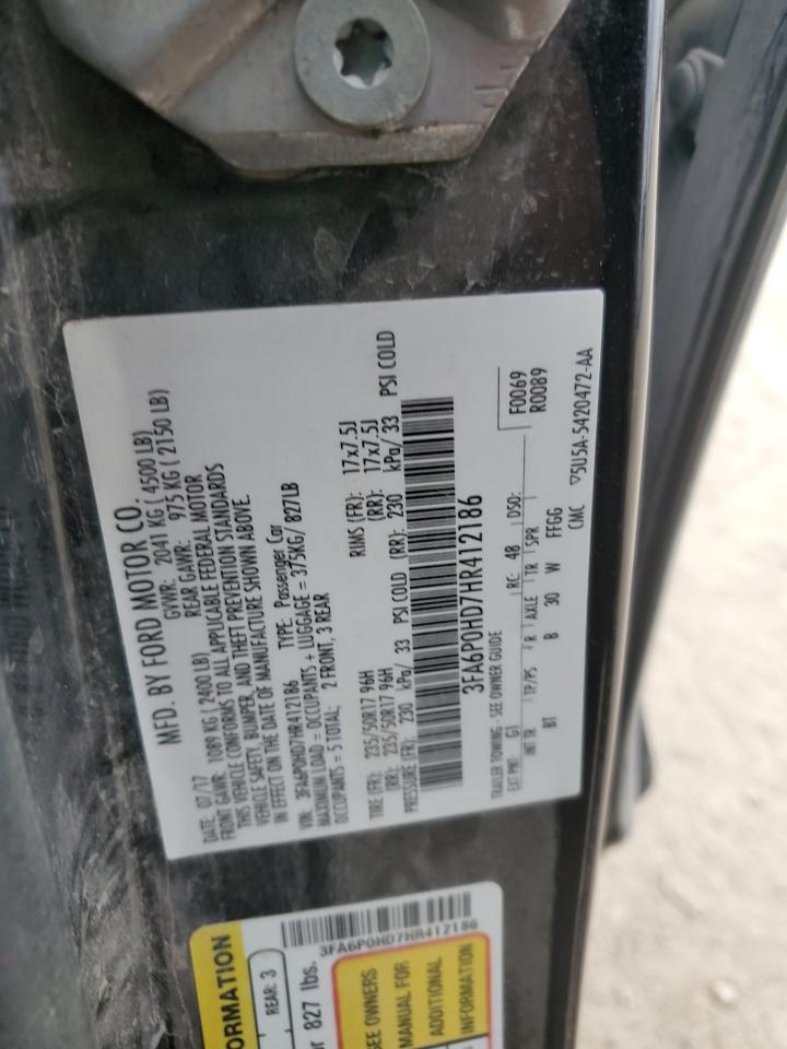 2017 Ford Fusion Se VIN: 3FA6P0HD7HR412186 Lot: 92651355