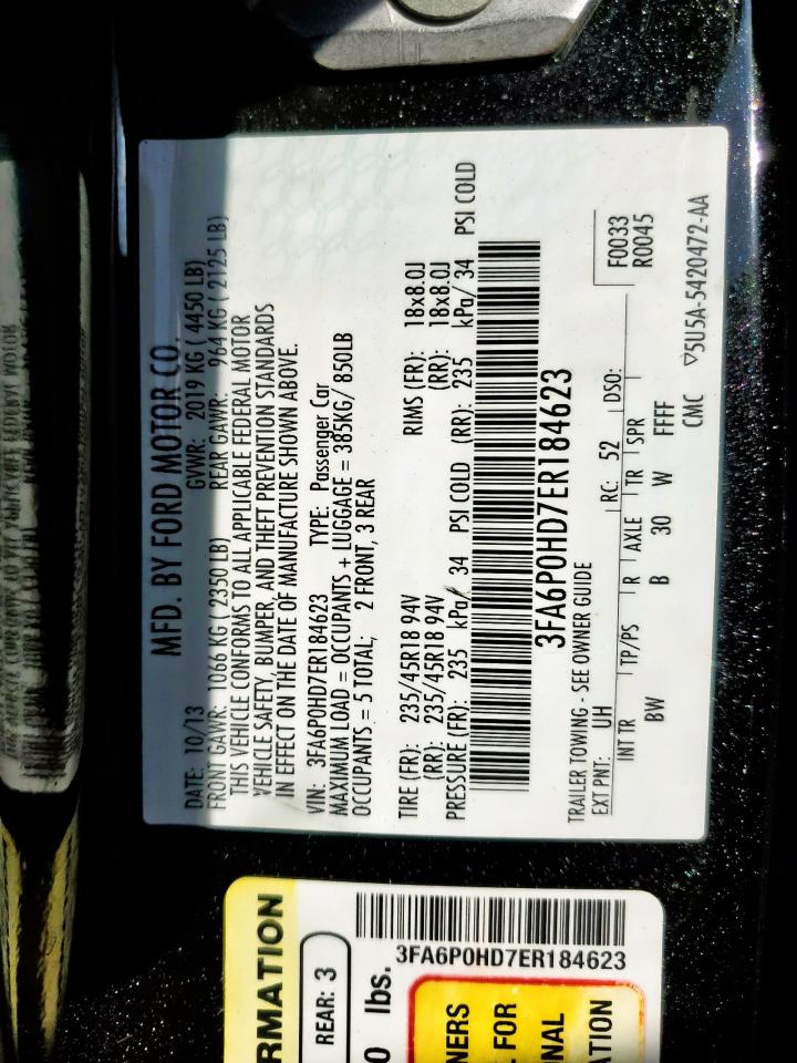 2014 Ford Fusion Se VIN: 3FA6P0HD7ER184623 Lot: 90758565