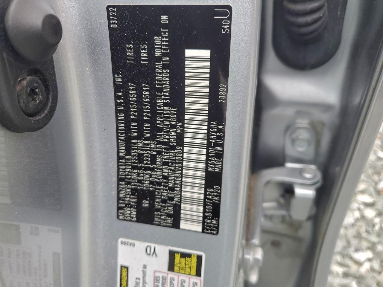 2022 Toyota Corolla Cross Le VIN: 7MUBAAAG8NV010809 Lot: 94522315