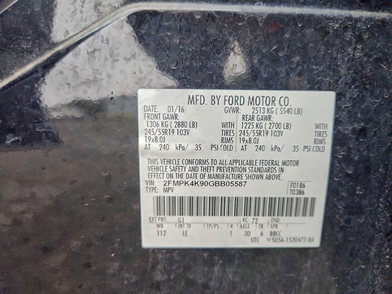 2016 Ford Edge Titanium VIN: 2FMPK4K90GBB05587 Lot: 93650345