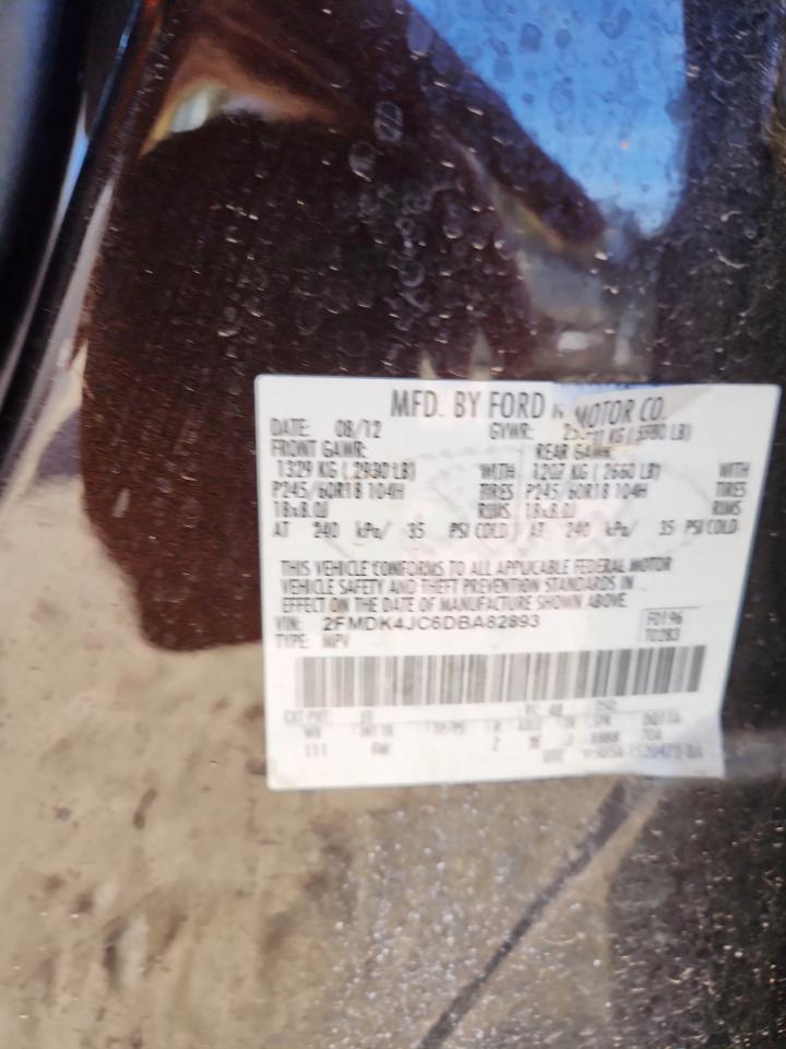 2013 Ford Edge Sel VIN: 2FMDK4JC6DBA82893 Lot: 92358795