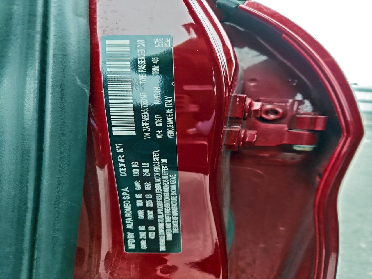 2018 Alfa Romeo Giulia Ti Q4 VIN: ZARFAEEN5J7563147 Lot: 94118005