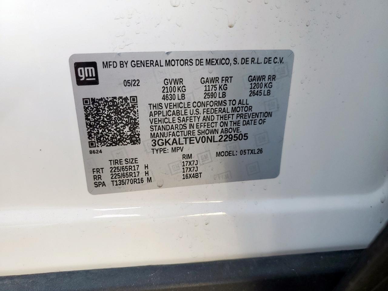 2022 GMC Terrain Sle VIN: 3GKALTEV0NL229505 Lot: 92024295