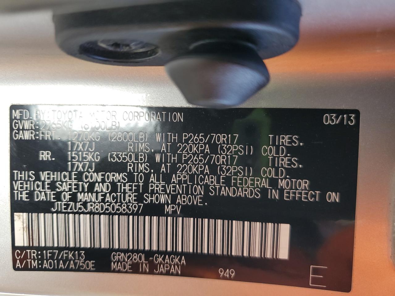 2013 Toyota 4Runner Sr5 VIN: JTEZU5JR8D5058397 Lot: 92721915