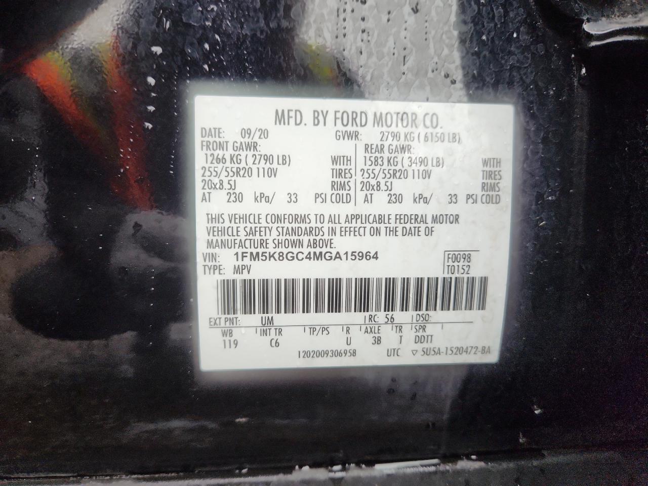 2021 Ford Explorer St VIN: 1FM5K8GC4MGA15964 Lot: 93652535