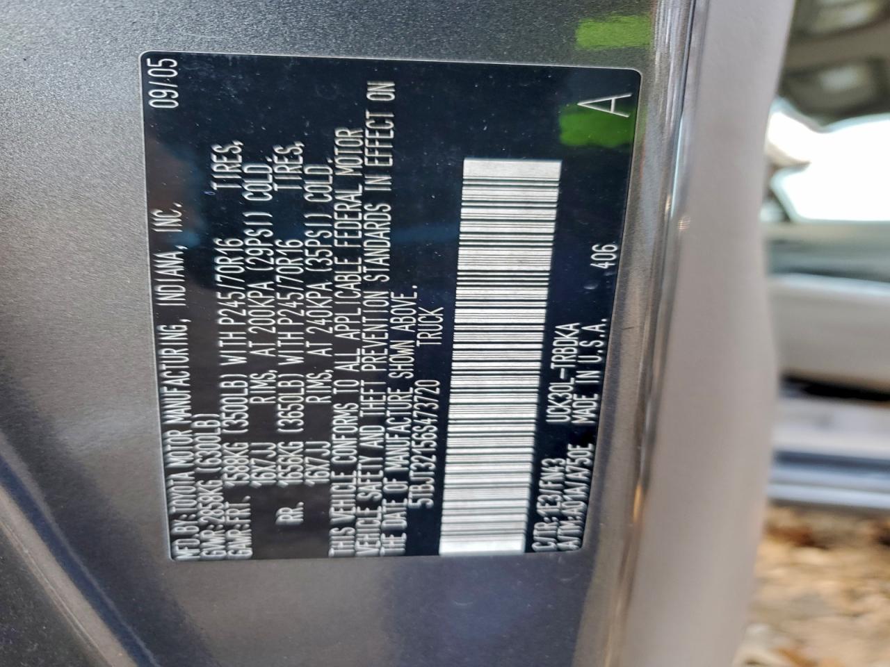 2006 Toyota Tundra VIN: 5TBJT32156S473720 Lot: 93908715