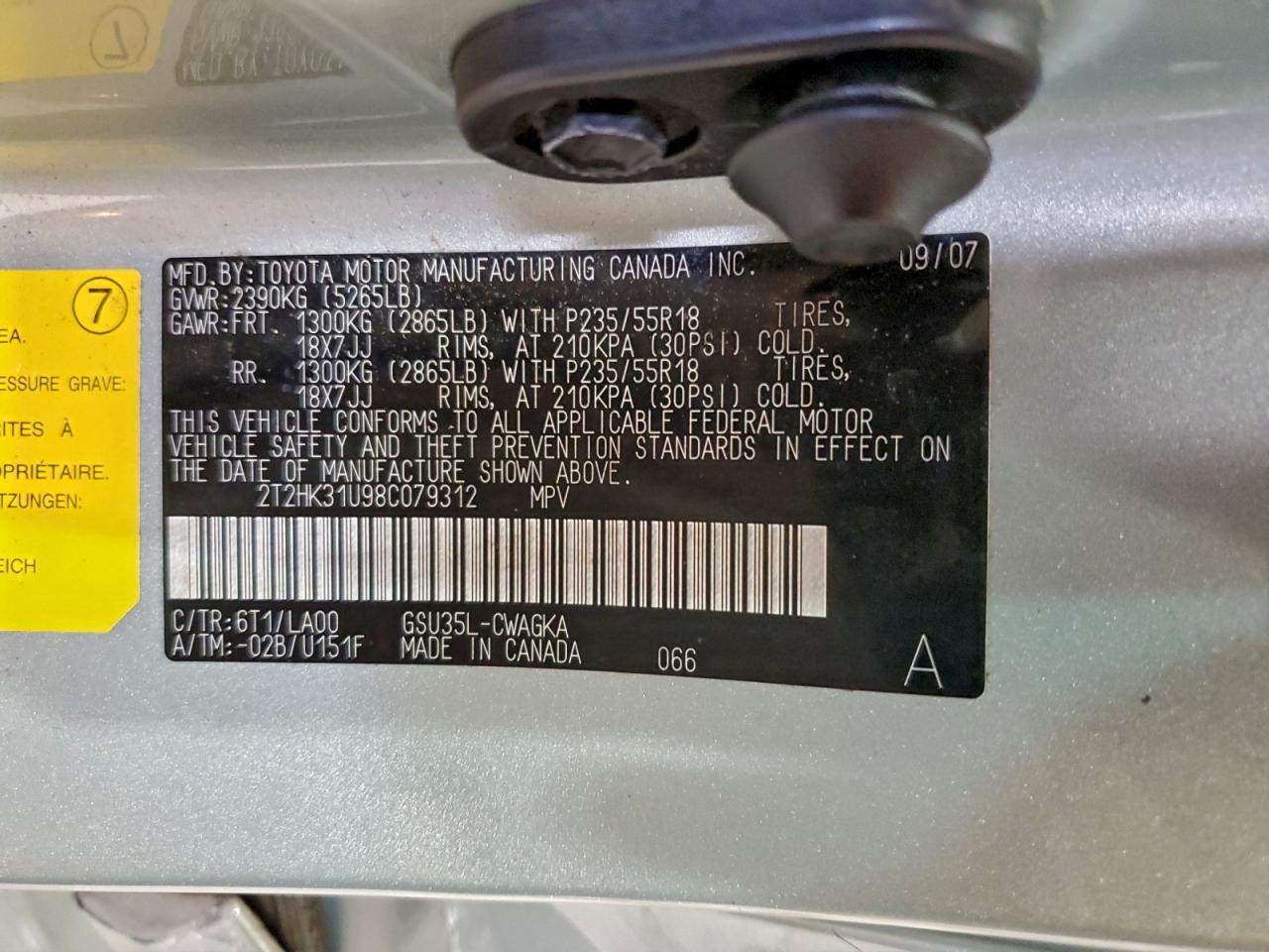 2008 Lexus Rx 350 VIN: 2T2HK31U98C079312 Lot: 93972145