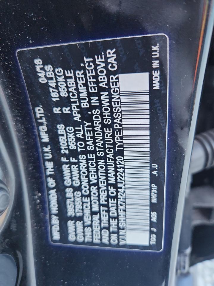 2018 Honda Civic Lx VIN: SHHFK7H24JU224120 Lot: 93217545