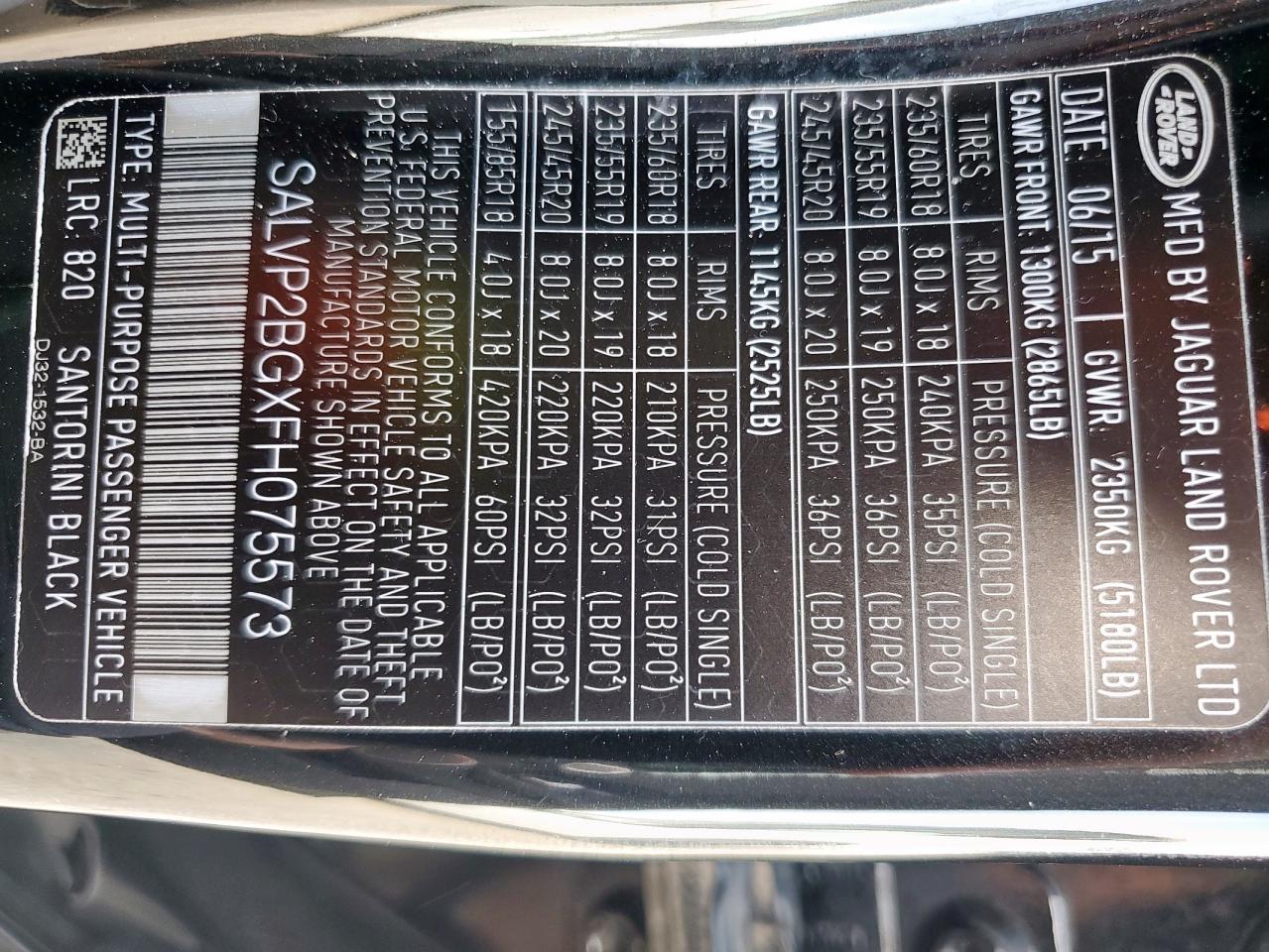 2015 Land Rover Range Rover Evoque Pure Plus VIN: SALVP2BGXFH075573 Lot: 93299855