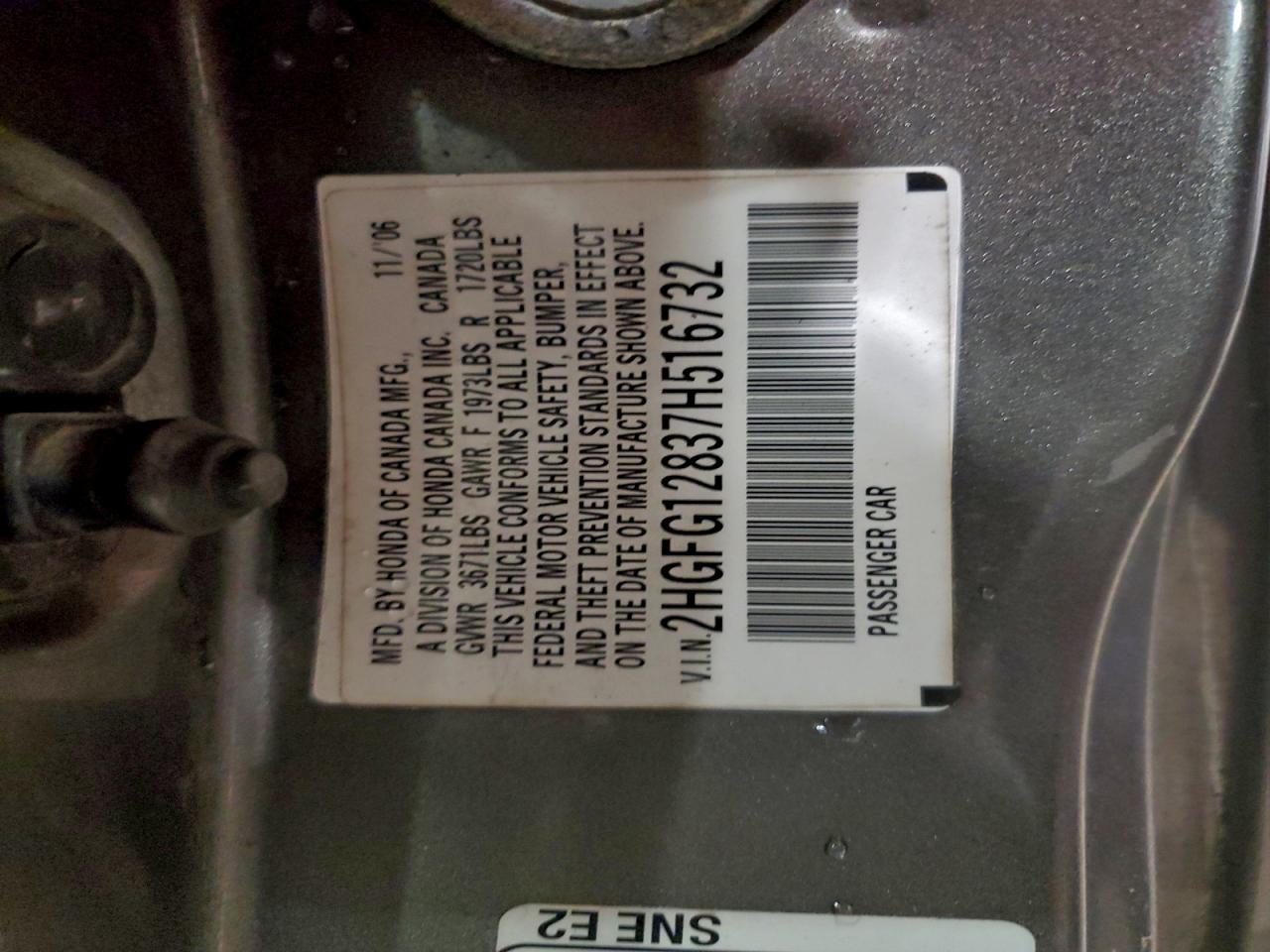 2007 Honda Civic Ex VIN: 2HGFG12837H516732 Lot: 94405205