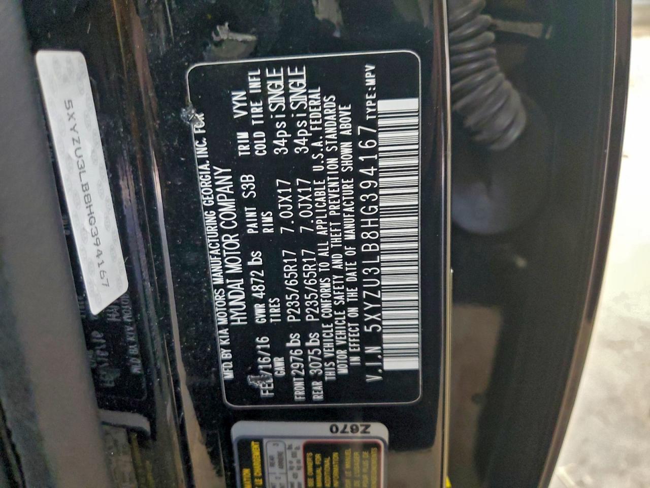 2017 Hyundai Santa Fe Sport VIN: 5XYZU3LB8HG394167 Lot: 94326415