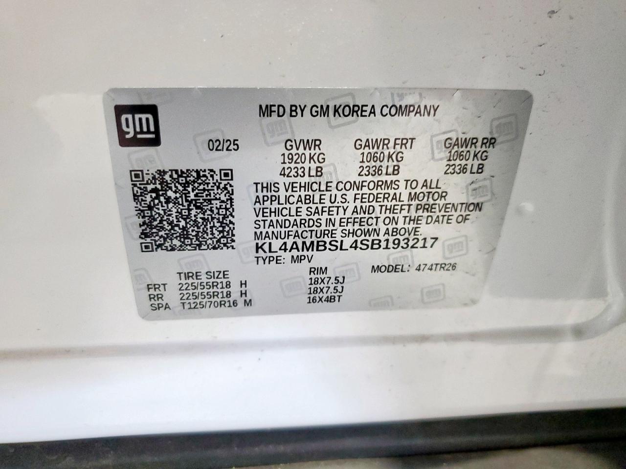 2025 Buick Encore Gx Preferred VIN: KL4AMBSL4SB193217 Lot: 93122315
