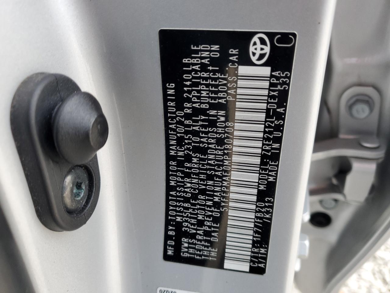 2021 Toyota Corolla Le VIN: 5YFEPMAE0MP180708 Lot: 91438545