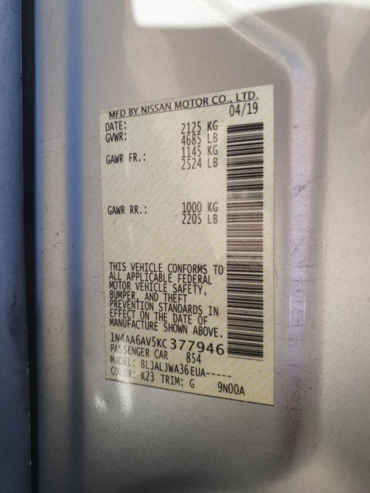 2019 Nissan Maxima S VIN: 1N4AA6AV5KC377946 Lot: 91626985