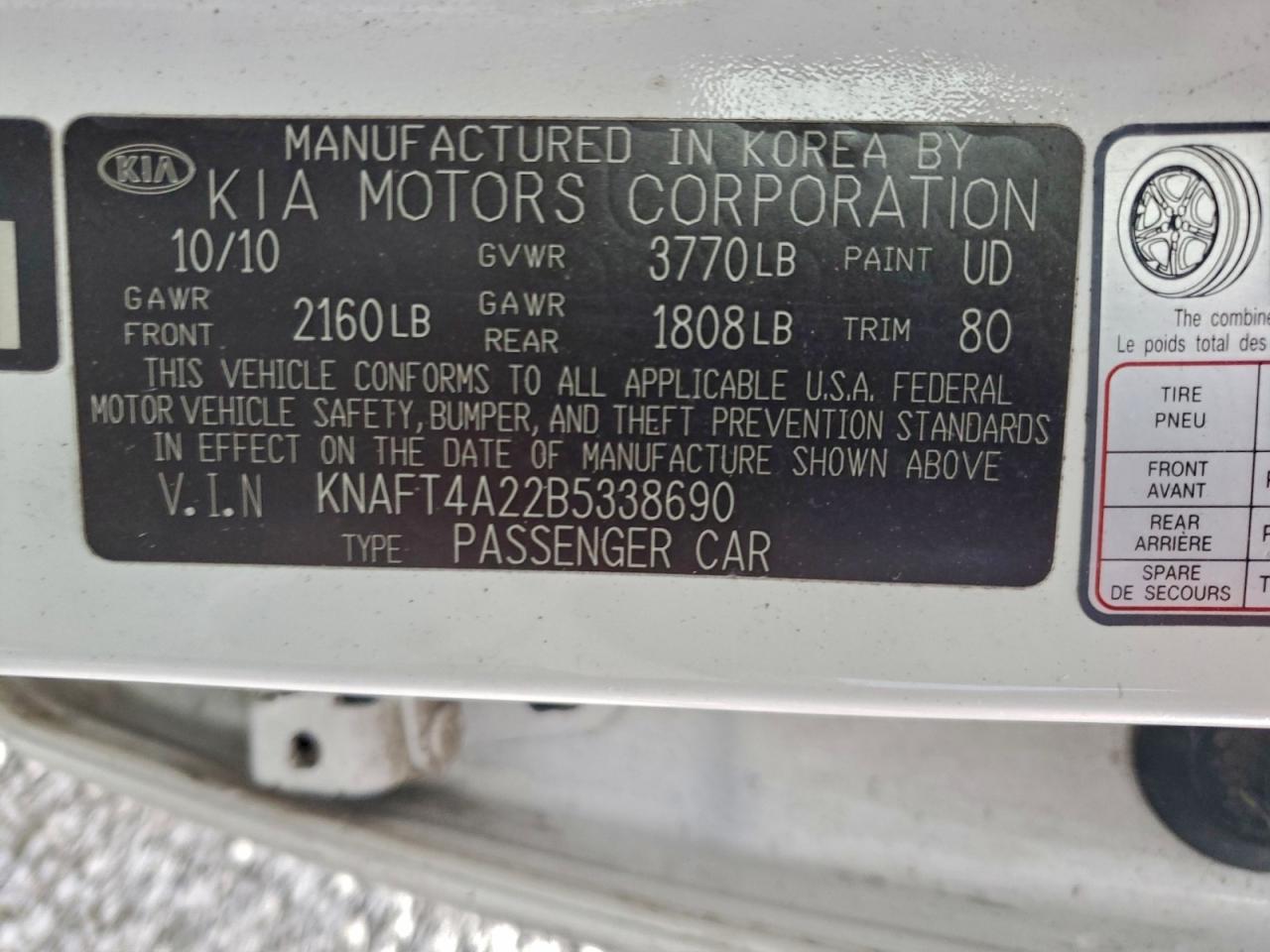 2011 Kia Forte Lx VIN: KNAFT4A22B5338690 Lot: 93750625