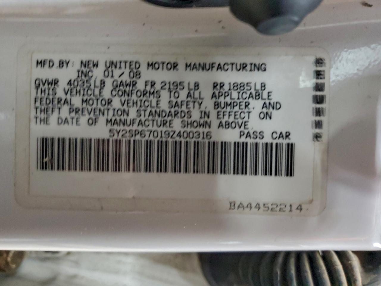 2009 Pontiac Vibe VIN: 5Y2SP67019Z400316 Lot: 94151605