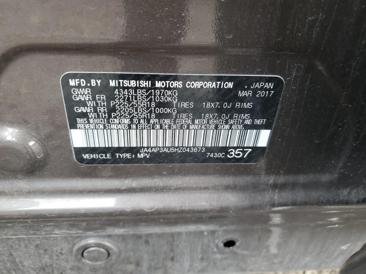 2017 Mitsubishi Outlander Sport Es VIN: JA4AP3AU5HZ043673 Lot: 93547275