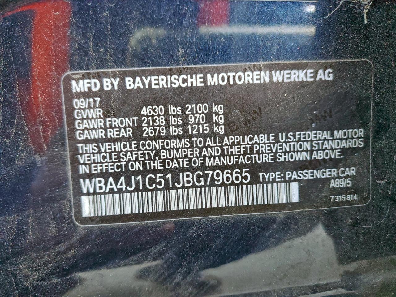 2018 BMW 430I Gran Coupe VIN: WBA4J1C51JBG79665 Lot: 94696625