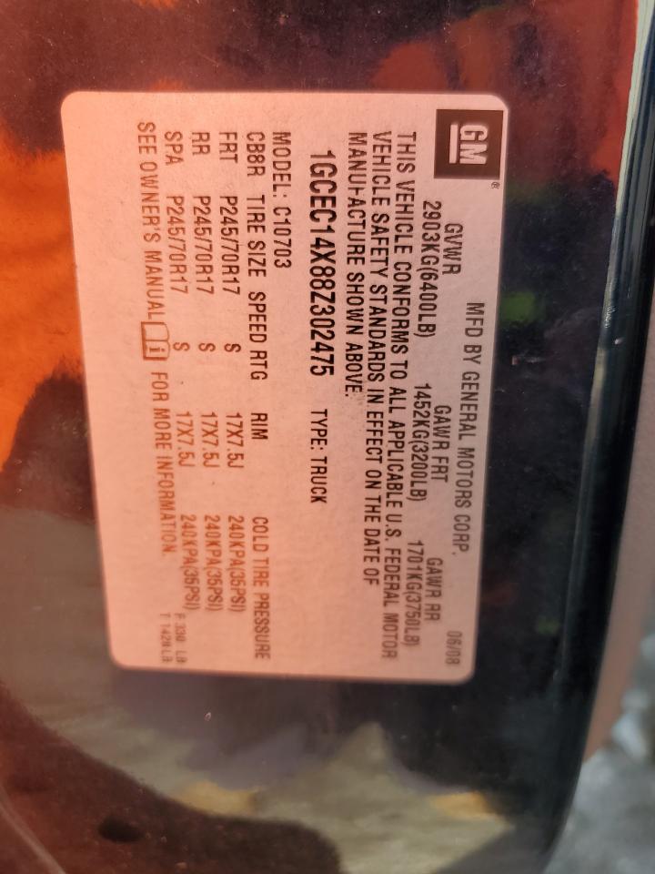 2008 Chevrolet Silverado C1500 VIN: 1GCEC14X88Z302475 Lot: 93471565