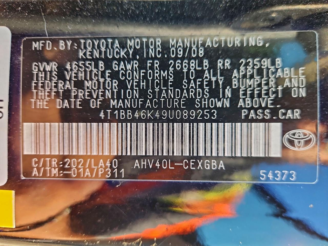 2009 Toyota Camry Hybrid VIN: 4T1BB46K49U089253 Lot: 94519445