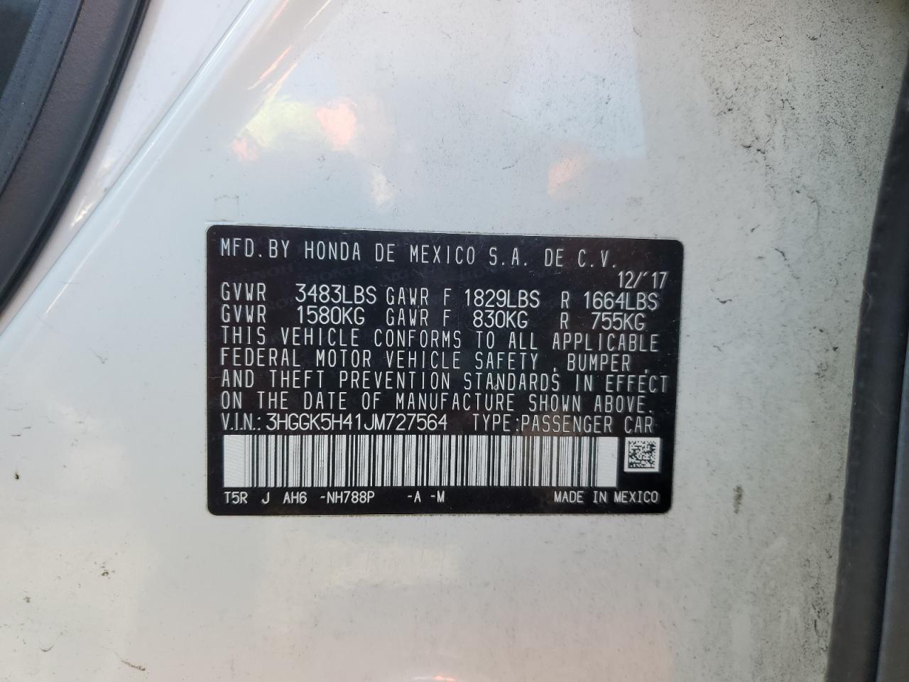 2018 Honda Fit Lx VIN: 3HGGK5H41JM727564 Lot: 93713915