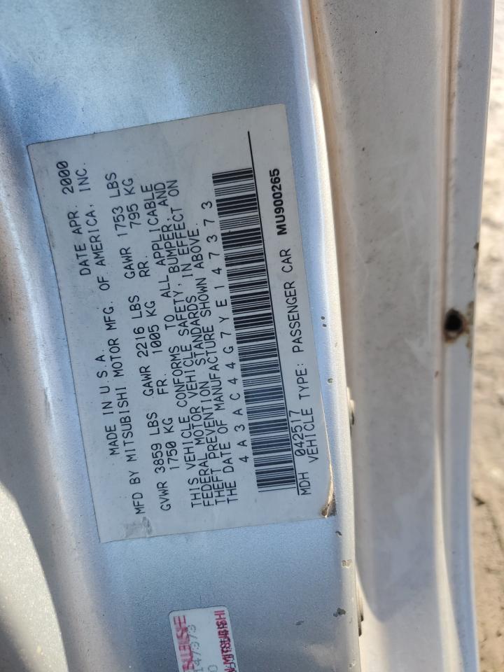 2000 Mitsubishi Eclipse Gs VIN: 4A3AC44G7YE147373 Lot: 92446125