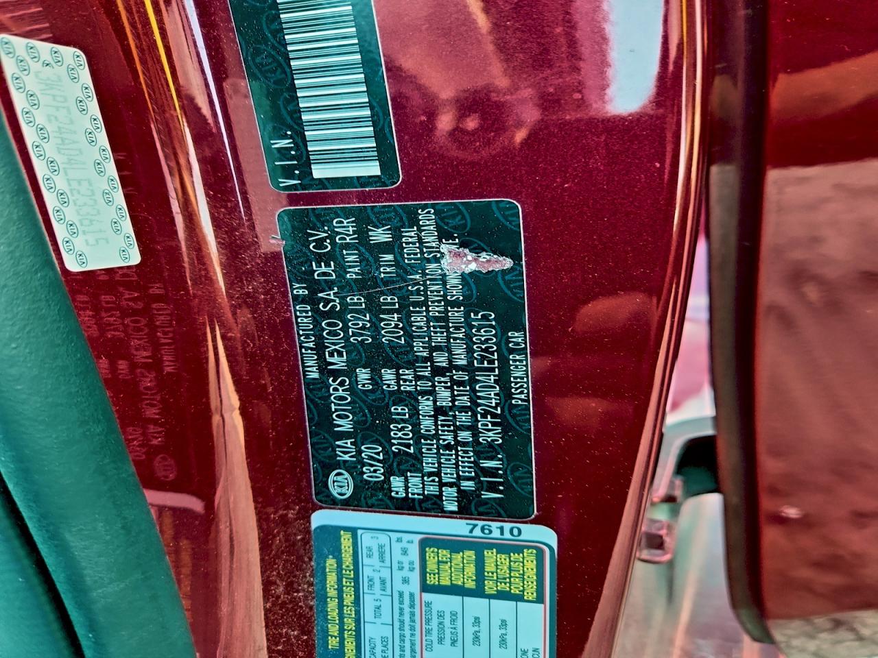 2020 Kia Forte Fe VIN: 3KPF24AD4LE233615 Lot: 94049825