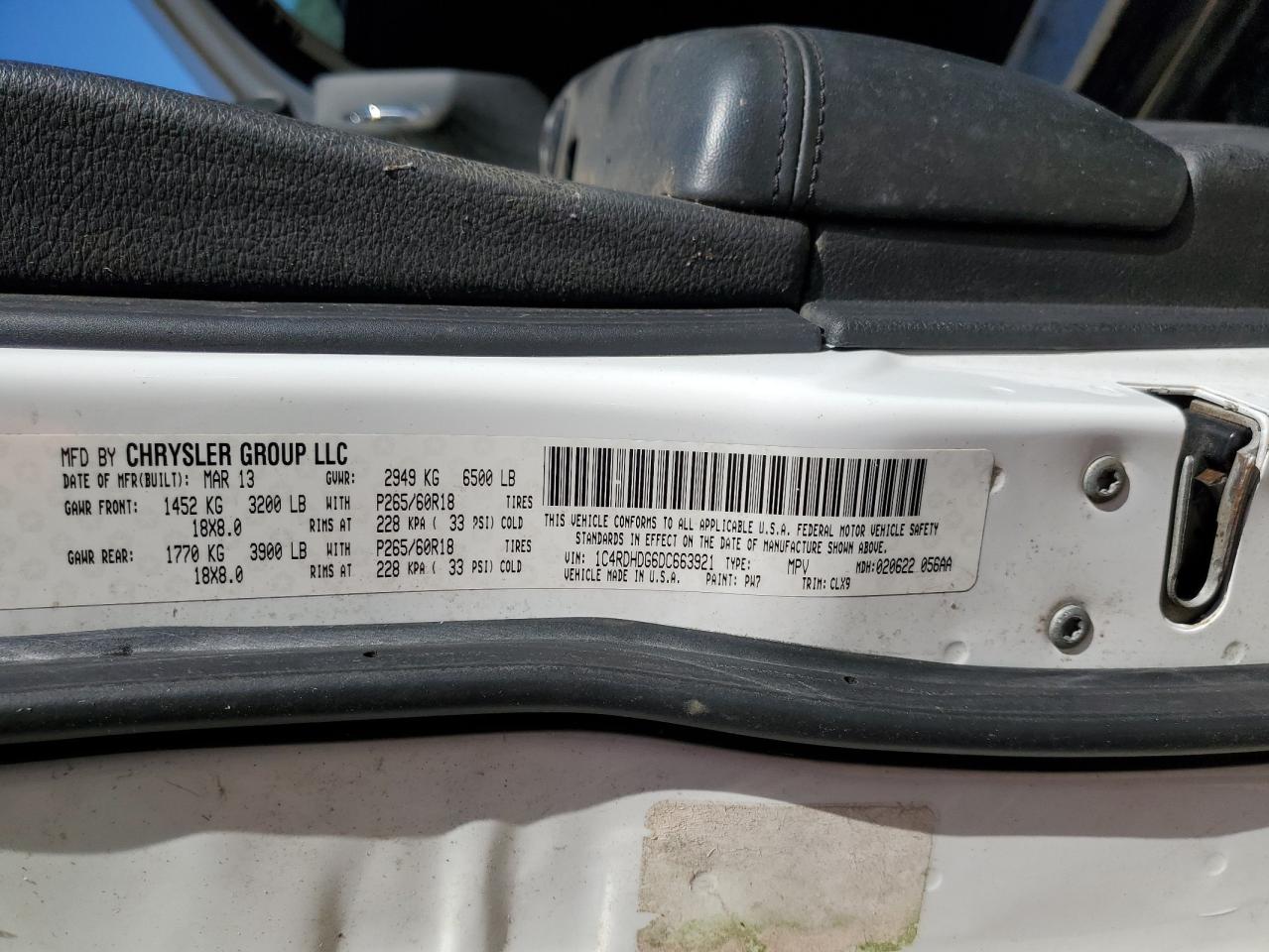 2013 Dodge Durango Crew VIN: 1C4RDHDG6DC663921 Lot: 92597115