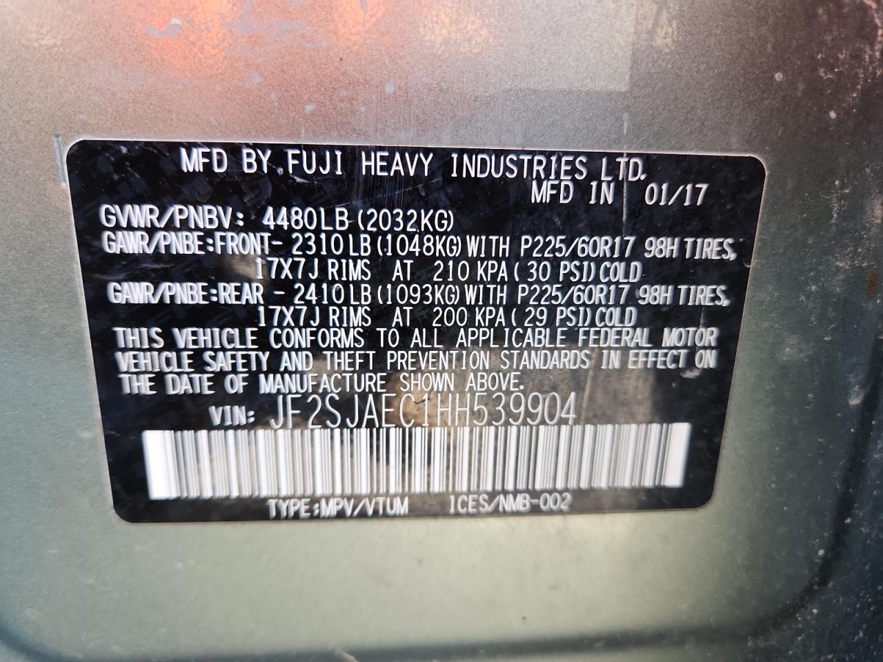 2017 Subaru Forester 2.5I Premium VIN: JF2SJAEC1HH539904 Lot: 91743405