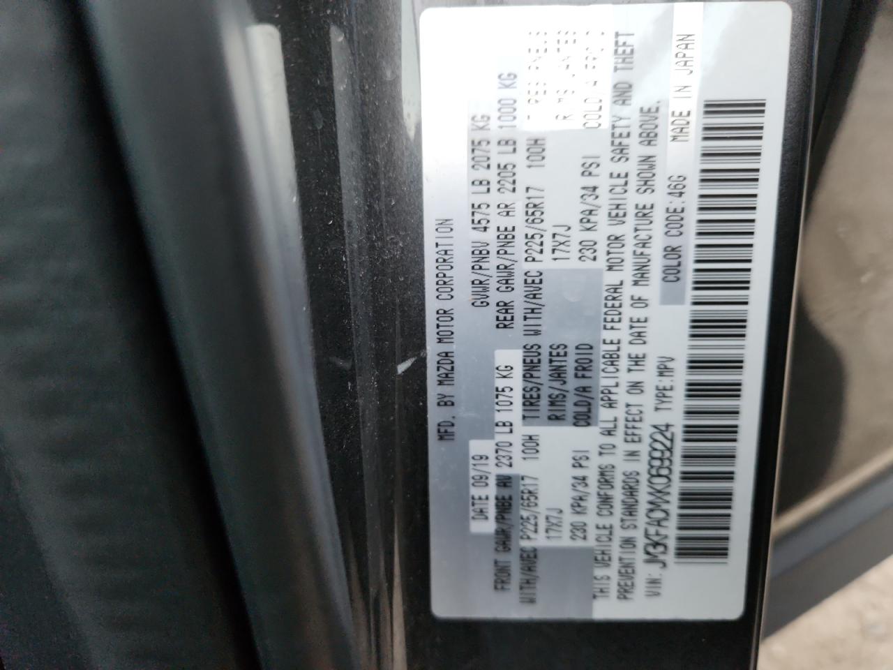 2019 Mazda Cx-5 Touring VIN: JM3KFACMXK0699224 Lot: 92584445