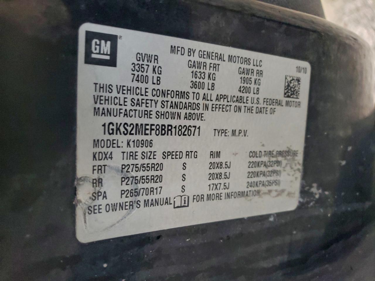 2011 GMC Yukon Xl Denali VIN: 1GKS2MEF8BR182671 Lot: 94131685