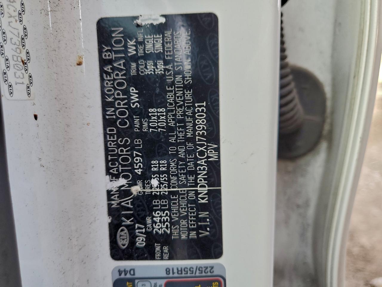 2018 Kia Sportage Ex VIN: KNDPN3ACXJ7398031 Lot: 93847405