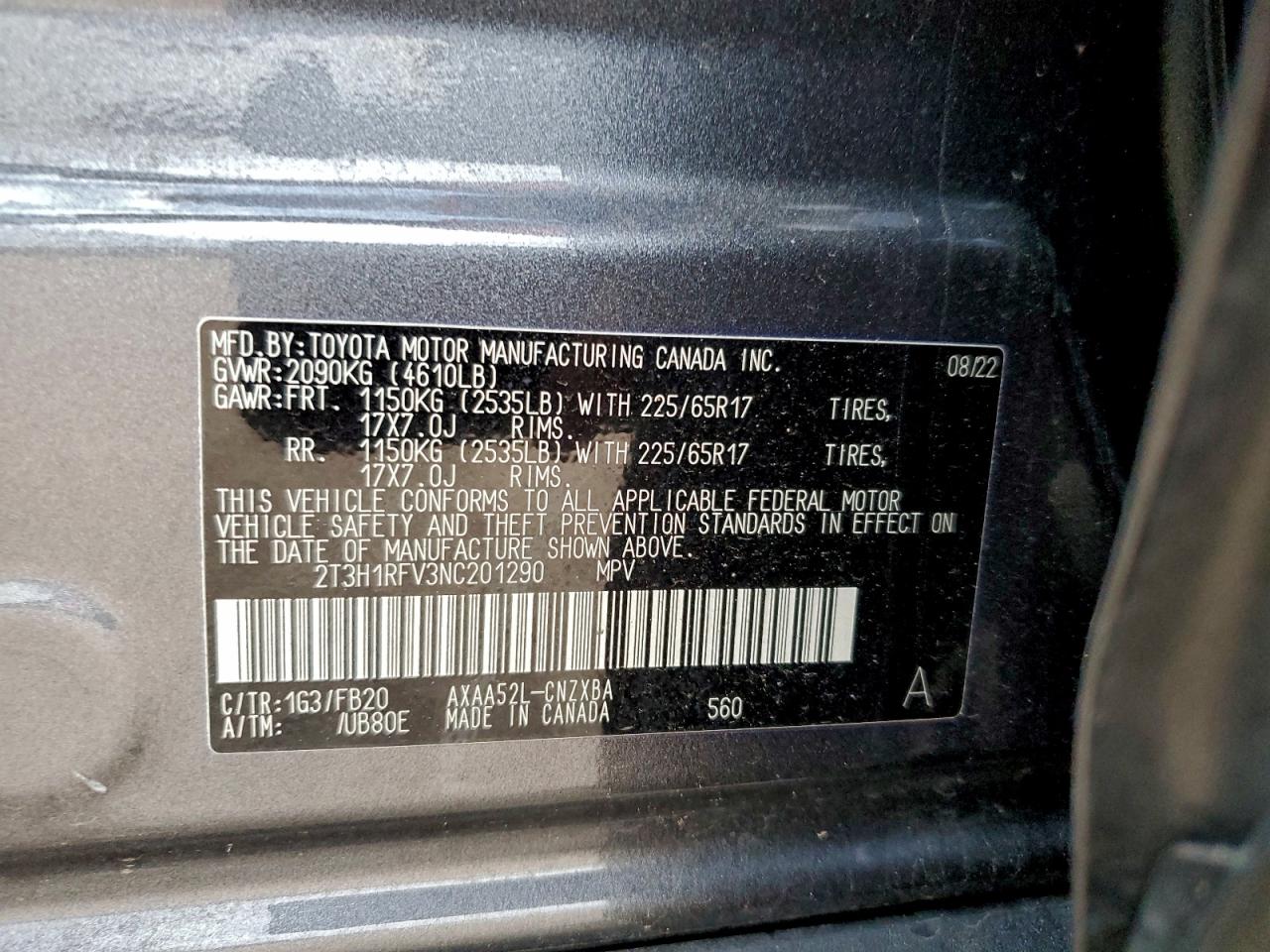 2022 Toyota Rav4 Le VIN: 2T3H1RFV3NC201290 Lot: 94330425