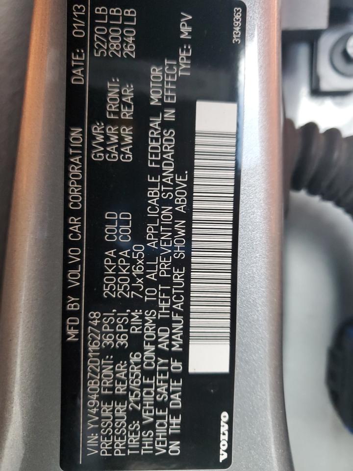 2013 Volvo Xc70 3.2 VIN: YV4940BZ2D1162748 Lot: 92647305