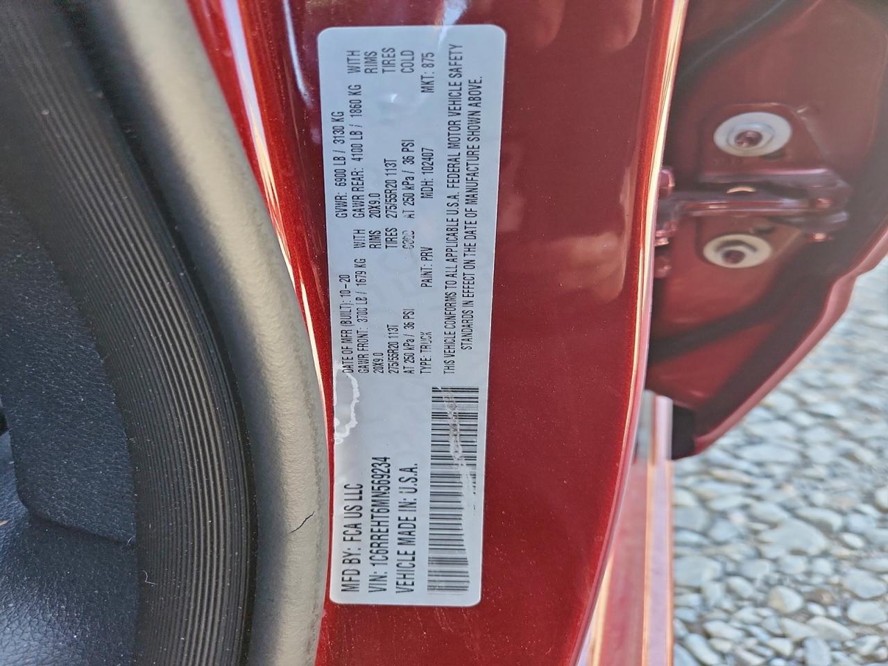 2021 Ram 1500 Limited VIN: 1C6RREHT6MN569234 Lot: 93760345