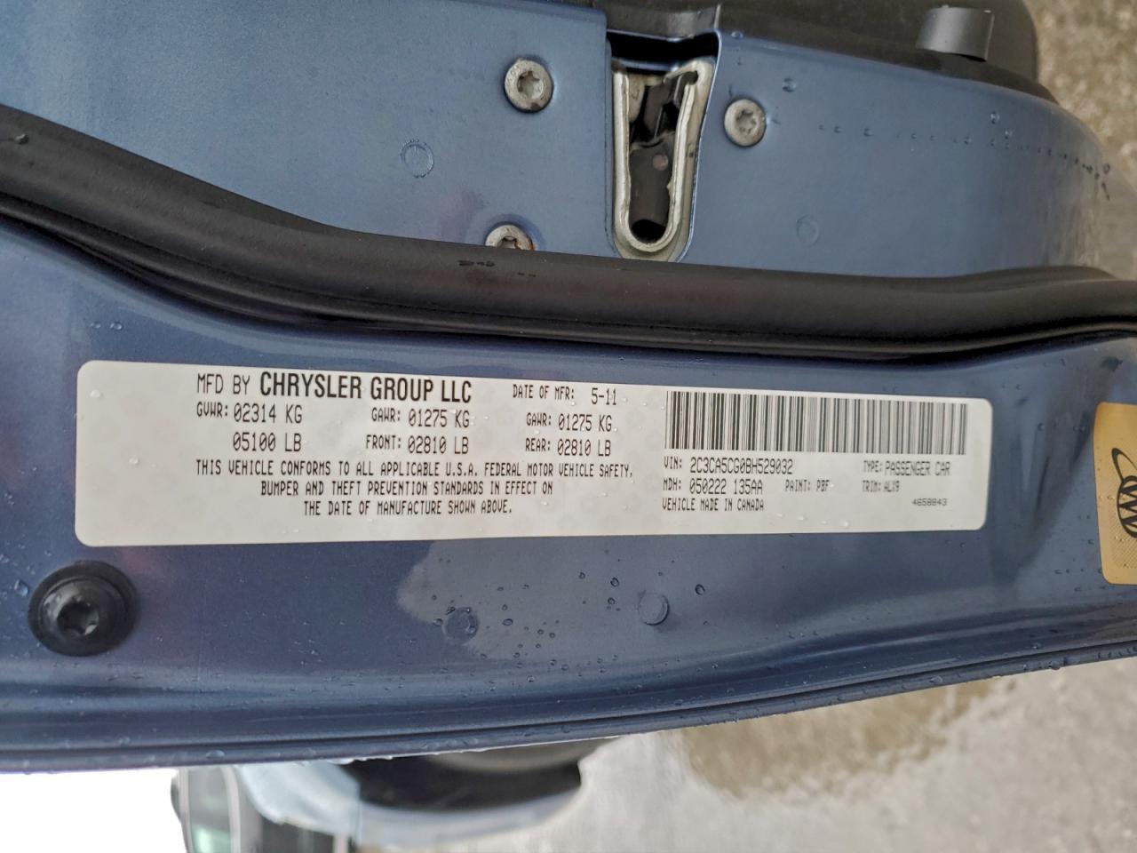 2011 Chrysler 300 Limited VIN: 2C3CA5CG0BH529032 Lot: 92366525