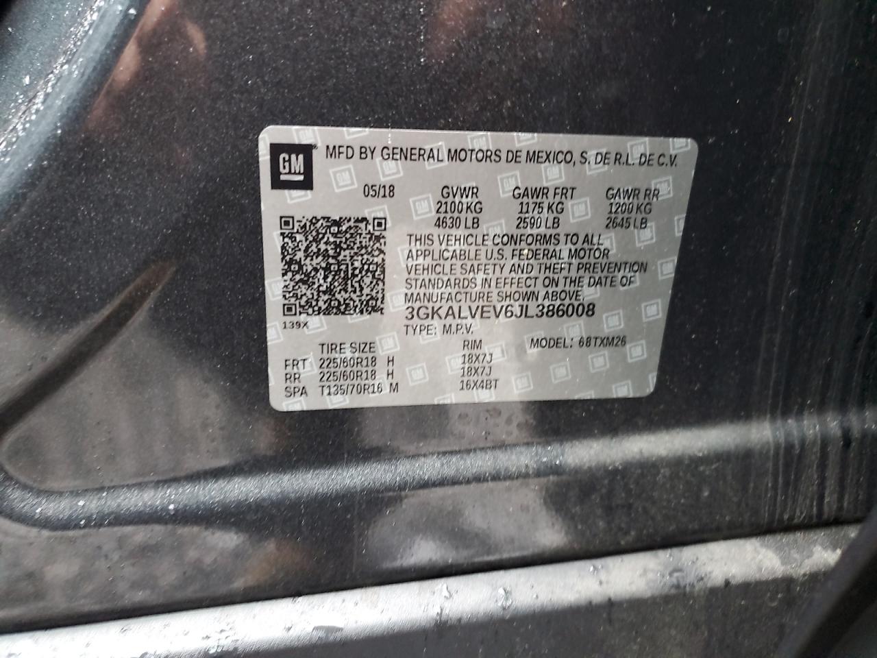 2018 GMC Terrain Slt VIN: 3GKALVEV6JL386008 Lot: 91665035