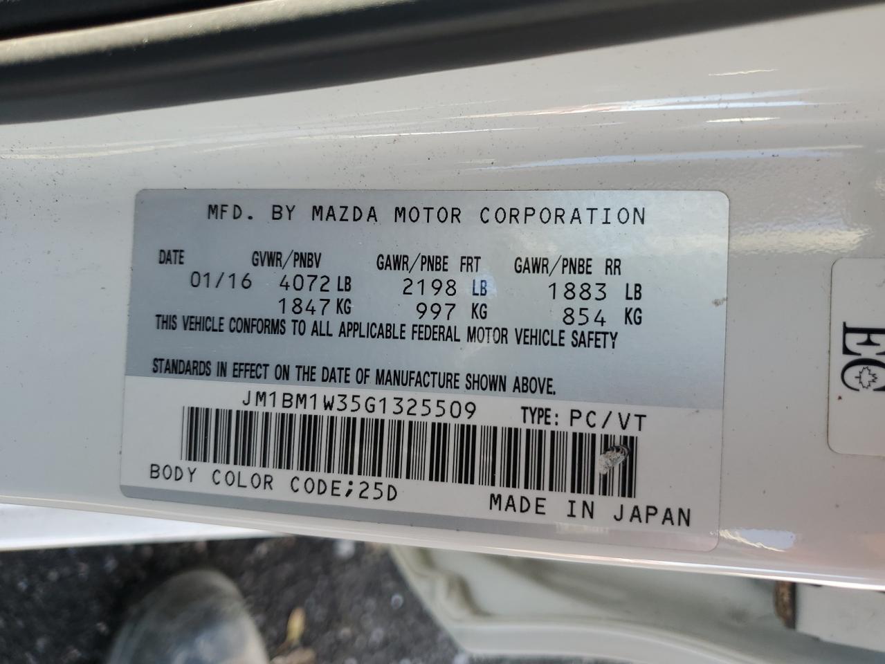 2016 Mazda 3 Touring VIN: JM1BM1W35G1325509 Lot: 93187765