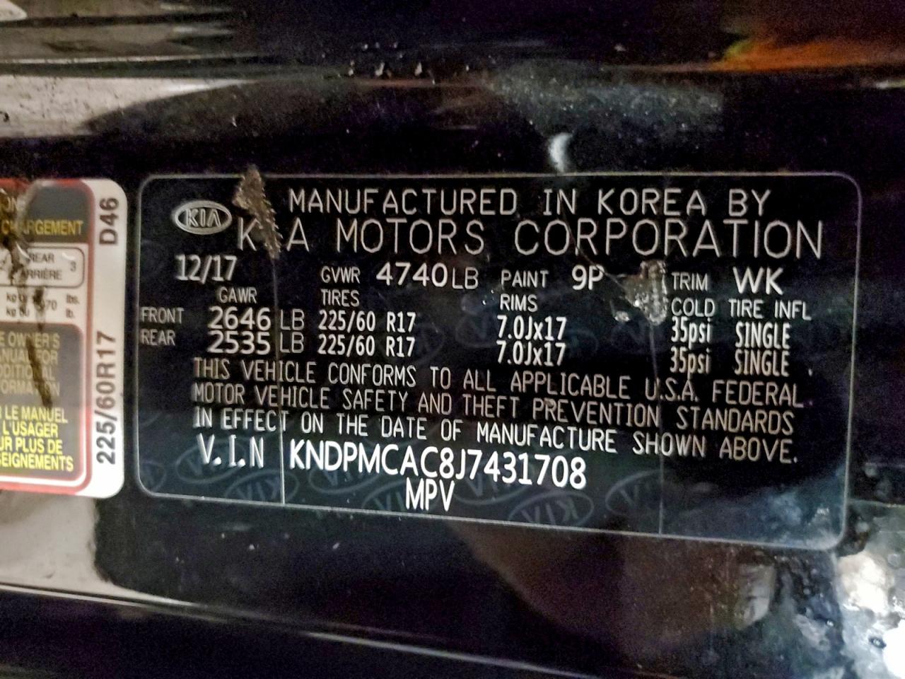 2018 Kia Sportage Lx VIN: KNDPMCAC8J7431708 Lot: 94412745