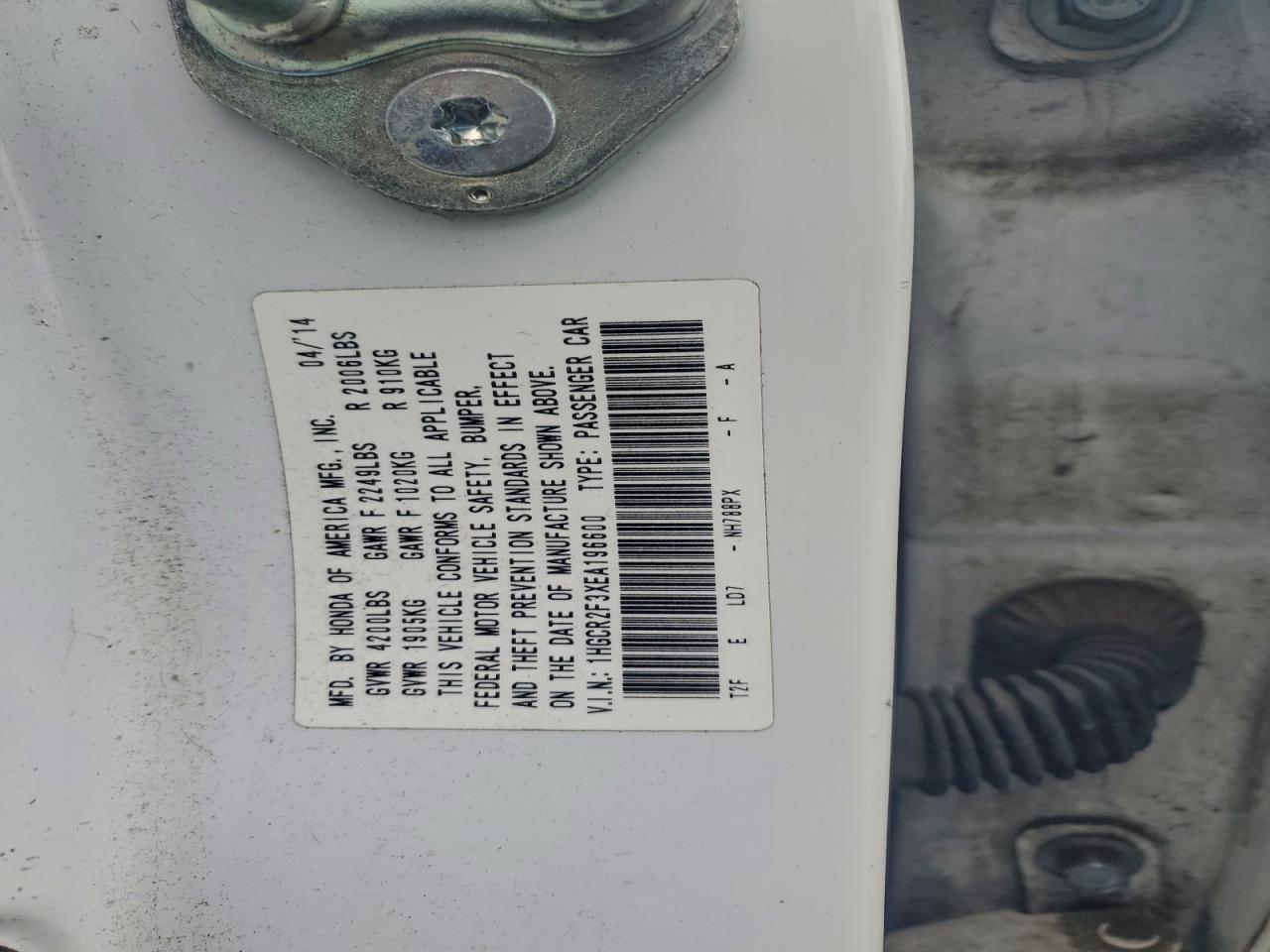 2014 Honda Accord Lx VIN: 1HGCR2F3XEA196600 Lot: 94591115