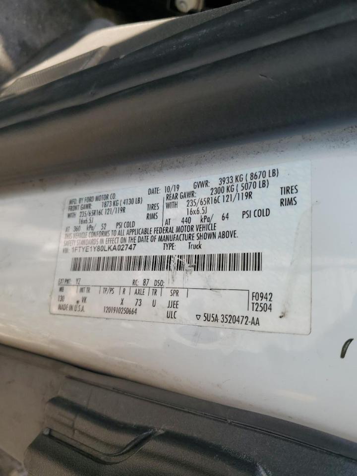 2020 Ford Transit 150 Delivery Van VIN: 1FTYE1Y80LKA02747 Lot: 87312755