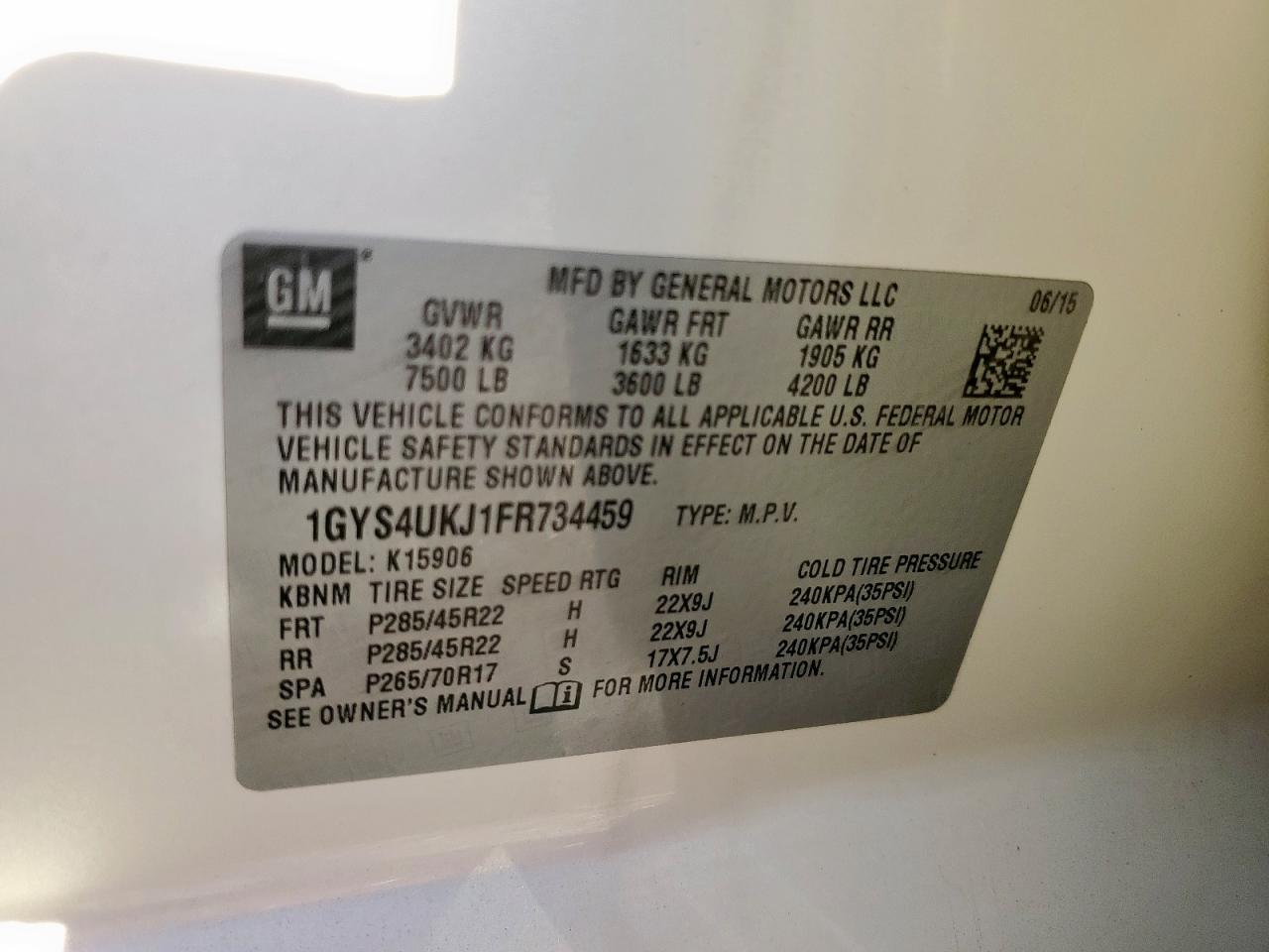 2015 Cadillac Escalade Esv Platinum VIN: 1GYS4UKJ1FR734459 Lot: 91468985