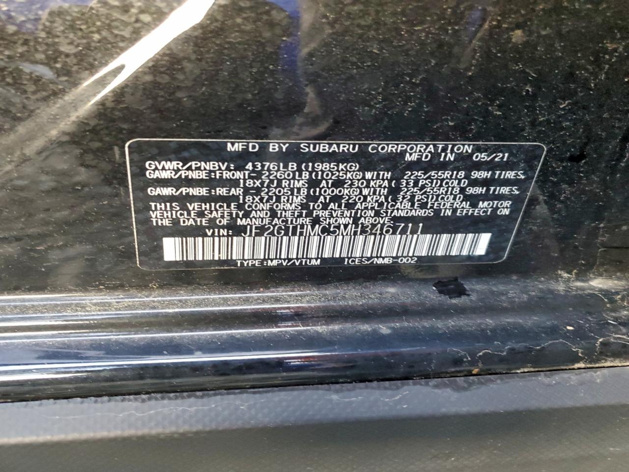 2021 Subaru Crosstrek Limited VIN: JF2GTHMC5MH346711 Lot: 94867235