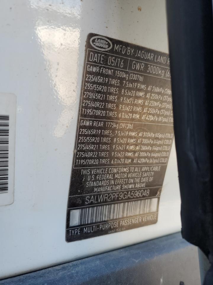 2016 Land Rover Range Rover Sport Hse VIN: SALWR2PF9GA596048 Lot: 92902405