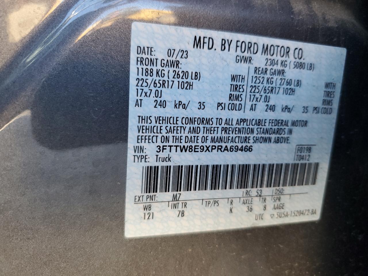 2023 Ford Maverick Xl VIN: 3FTTW8E9XPRA69466 Lot: 91900915