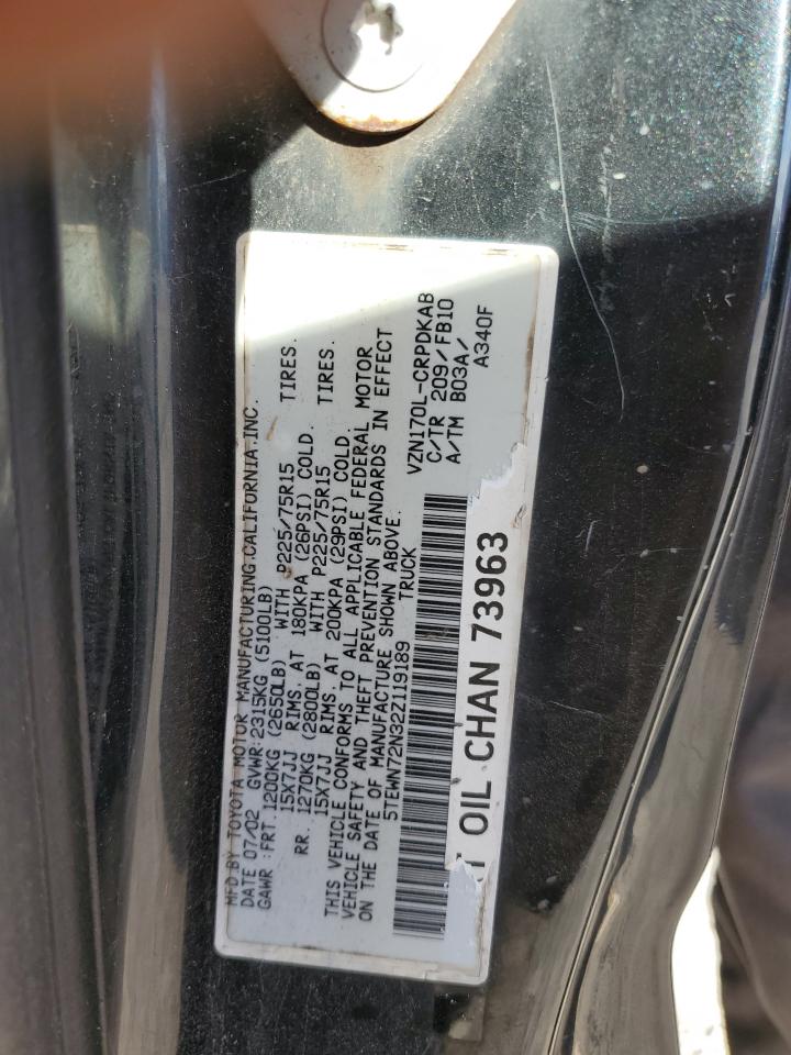 2002 Toyota Tacoma Xtracab VIN: 5TEWN72N32Z119189 Lot: 91835955