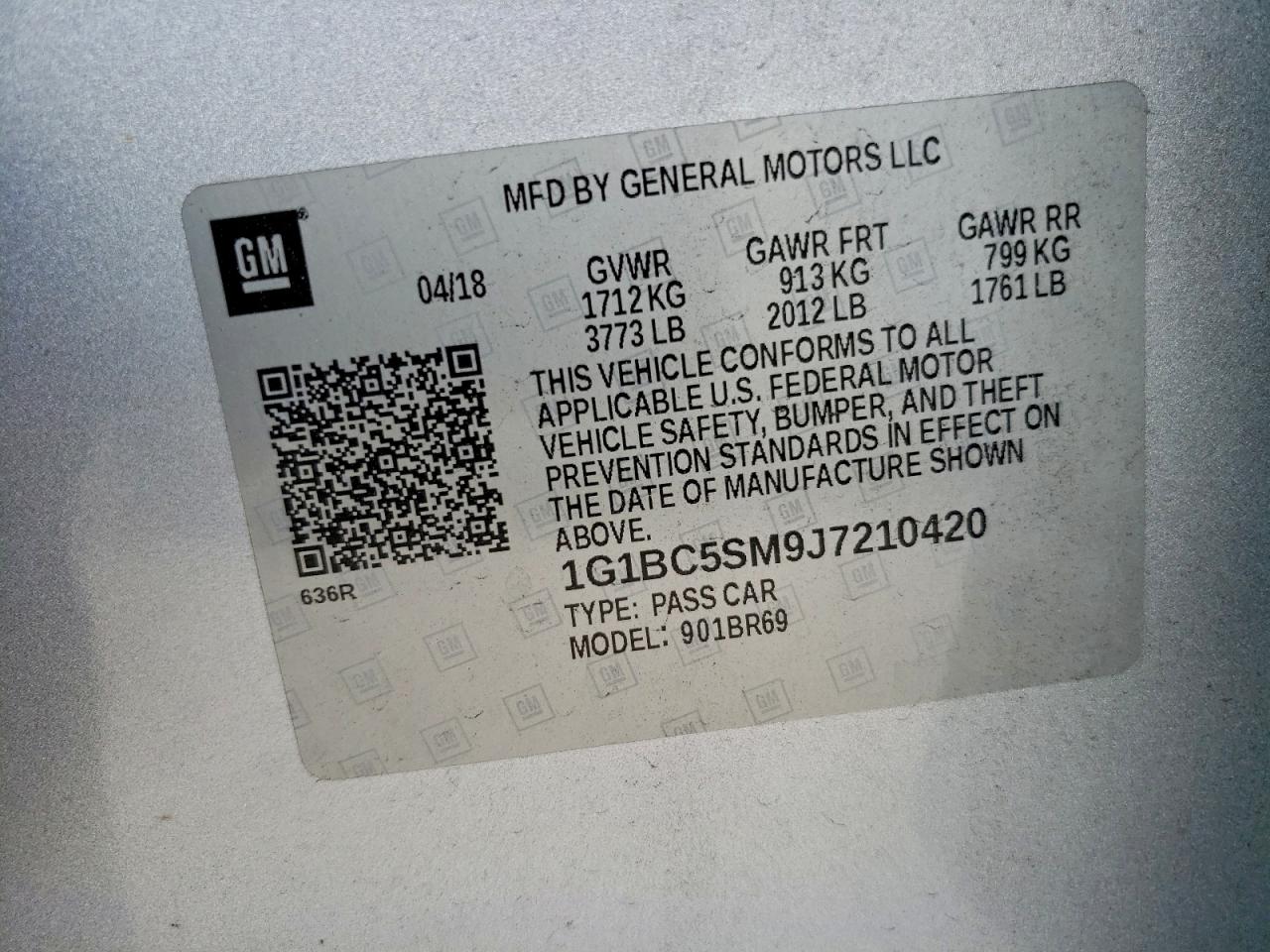 2018 Chevrolet Cruze Ls VIN: 1G1BC5SM9J7210420 Lot: 94223875