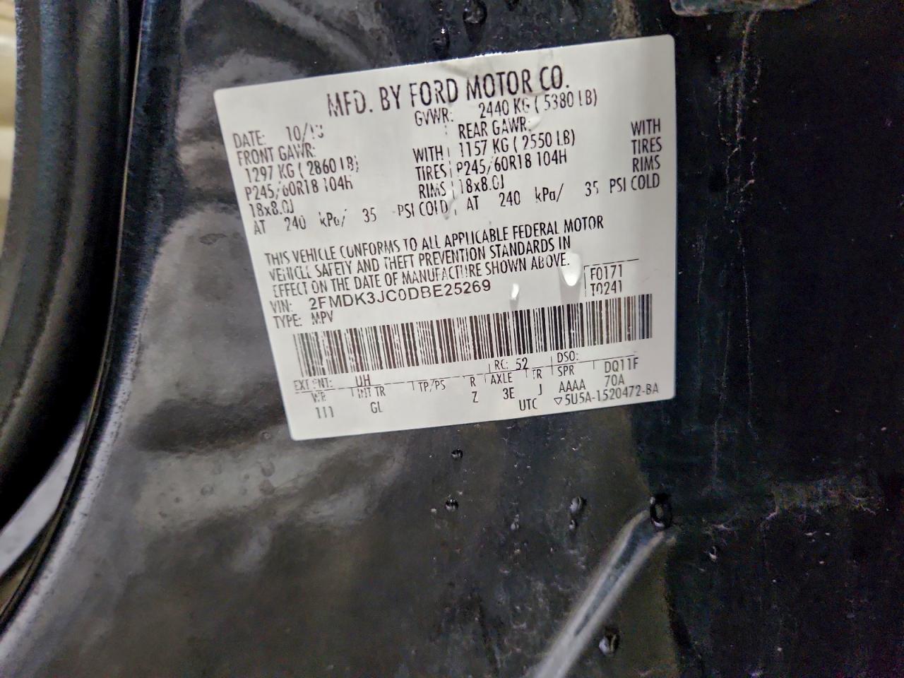 2013 Ford Edge Sel VIN: 2FMDK3JC0DBE25269 Lot: 94350965