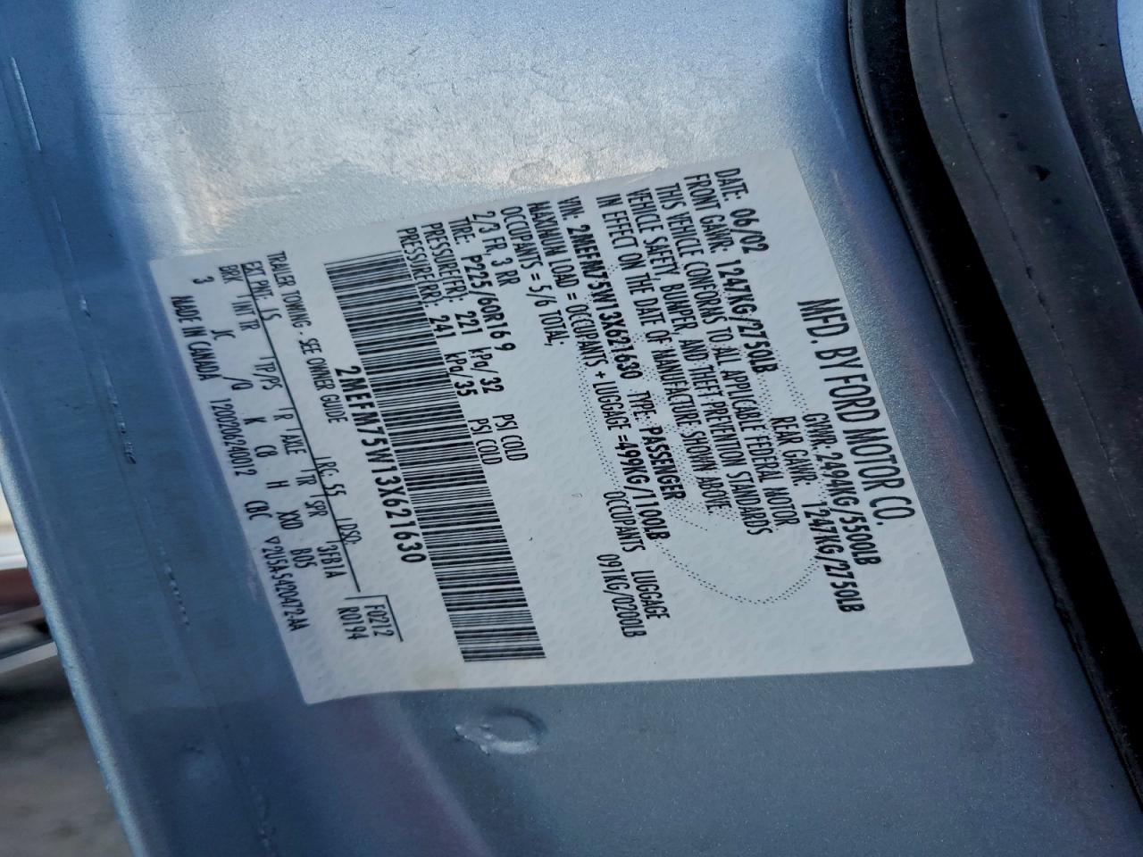 2003 Mercury Grand Marquis Ls VIN: 2MEFM75W13X621630 Lot: 93244105